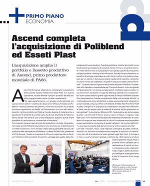 2 settembre 2020 ı ASCEND completa l'acquisizione di Poliblend ed Esseti Plast